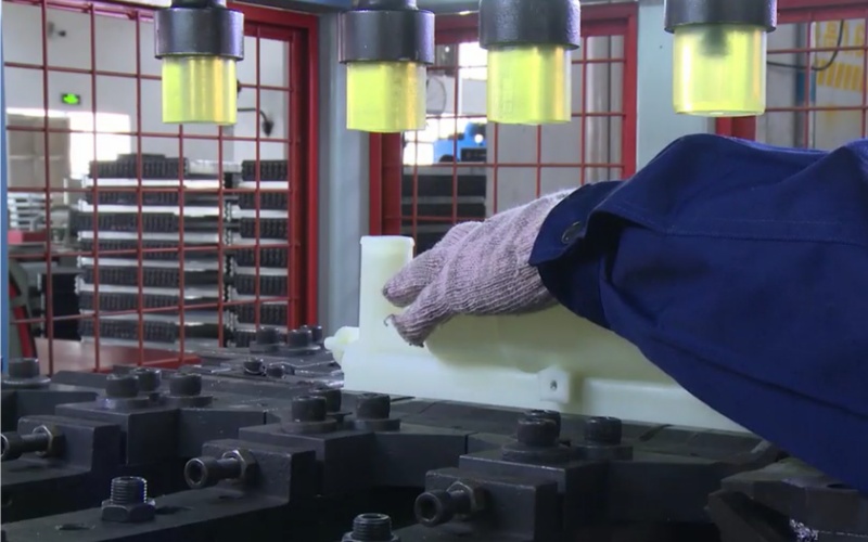 Riveting operation in mechanical radiator production line