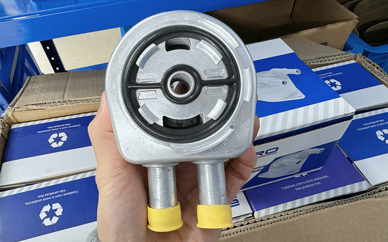 Close-up view of oil cooler packaging quality and details