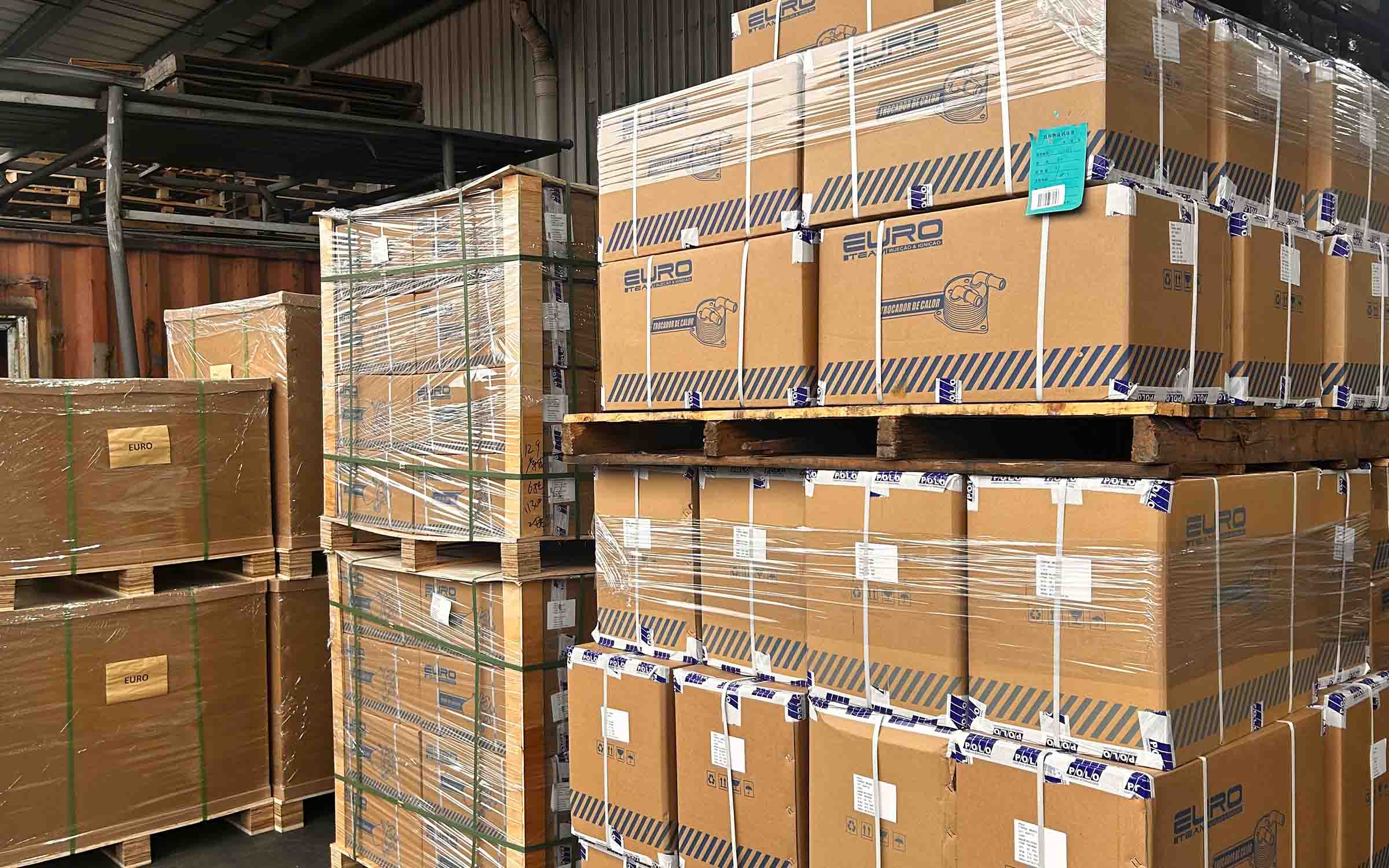 Palletized ac condensers ready for international shipment
