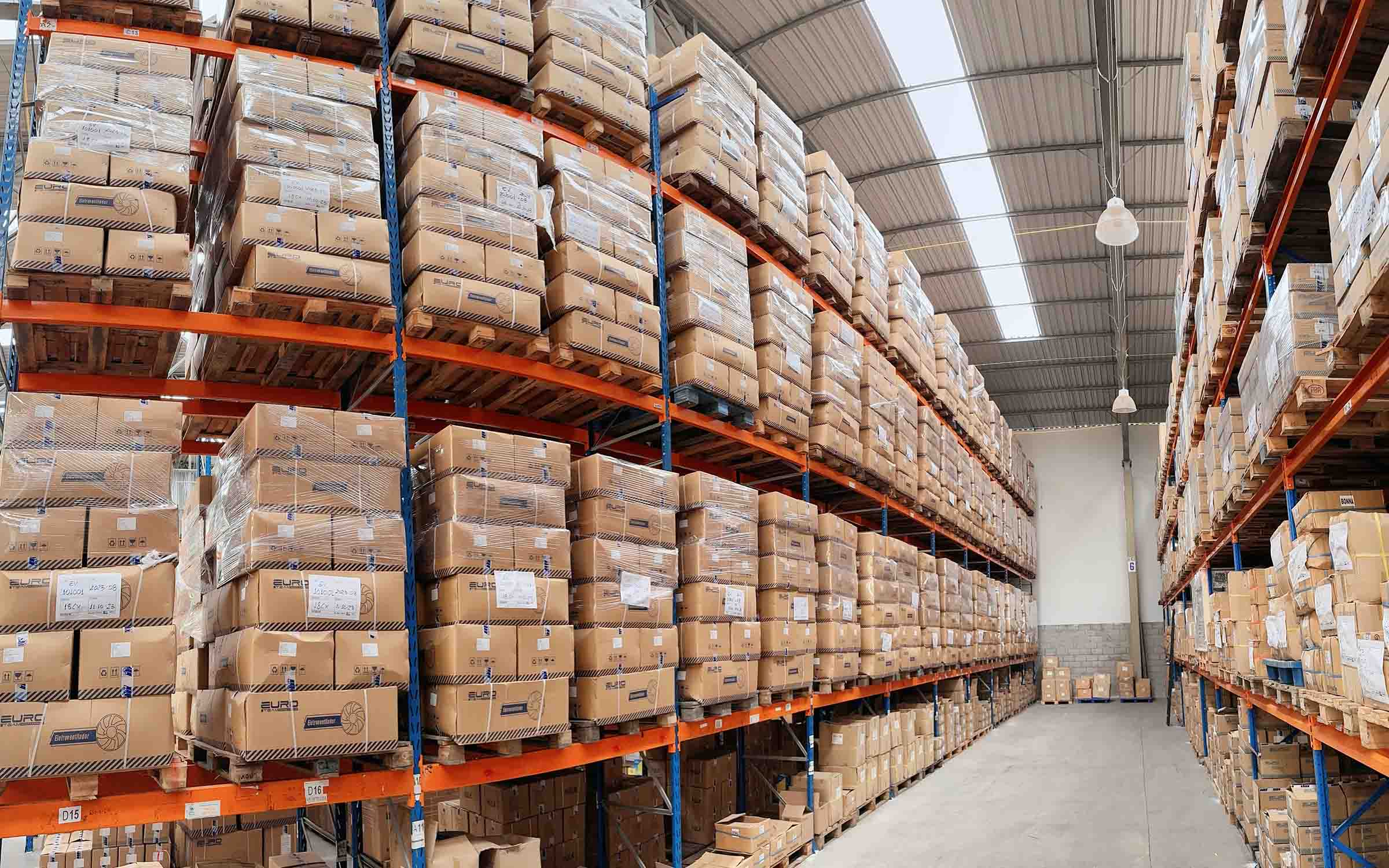 Warehouse of Elecdura’s global partner displaying stocked oil coolers for distribution