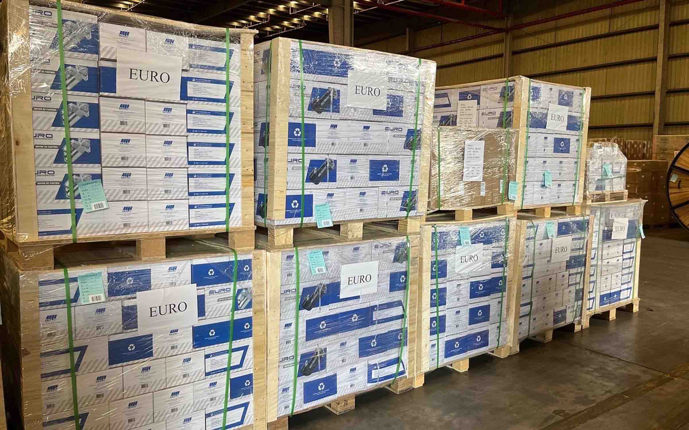 Packed automotive AC compressors ready for global distributor shipments