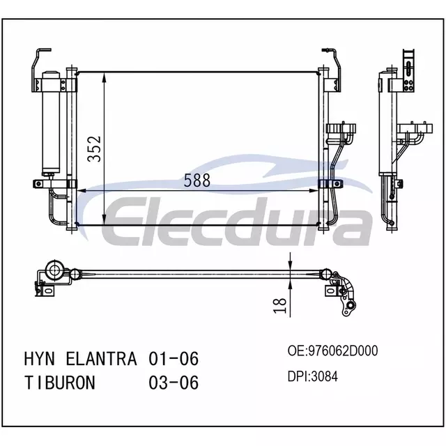 976062D000 Hyundai Elantra 2001-2006 A/C Condenser