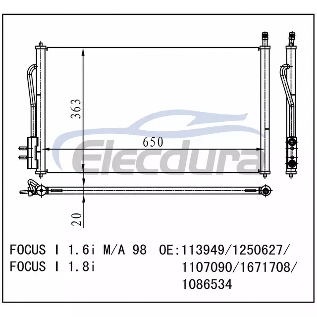 YS4Z19712AB Ford Focus I 1998+ A/C Condenser 20mm Core