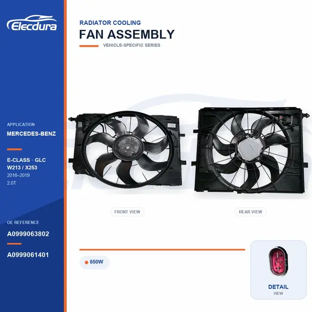 Radiator Cooling Fan Assembly for Mercedes-Benz W213 / X253 850W A0999063802 Bulk Supply