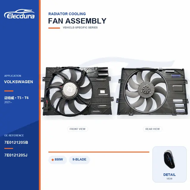 Radiator Cooling Fan Assembly for Volkswagen Multivan T5 / T6 850W 7E0121205B Bulk Supply