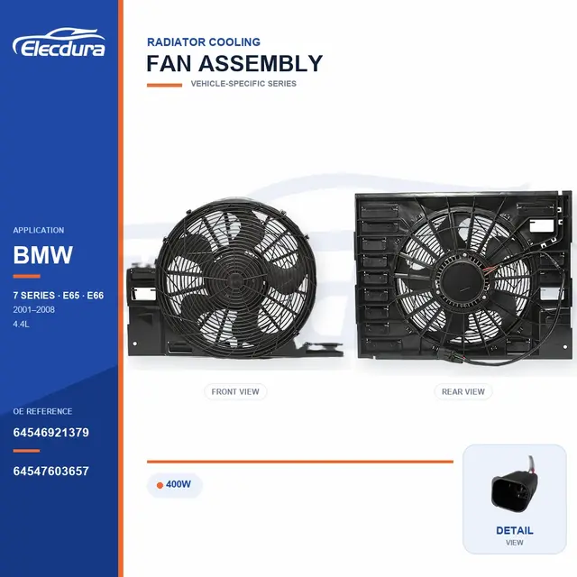 Radiator Cooling Fan Assembly for BMW E65 / E66 400W 64546921379 Bulk Supply