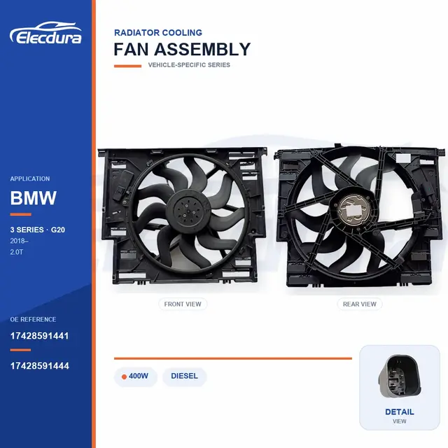 Radiator Cooling Fan Assembly for BMW G20 400W 17428591441 Bulk Supply