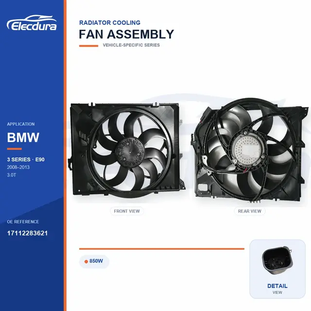 Radiator Cooling Fan Assembly for BMW E90 / M3 850W 17112283621 Bulk Supply