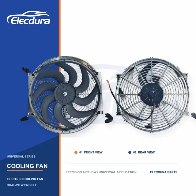 Kipas Pendingin Radiator Universal 14 Inci Pisau Melengkung Berlapis Krom 80W Grosir