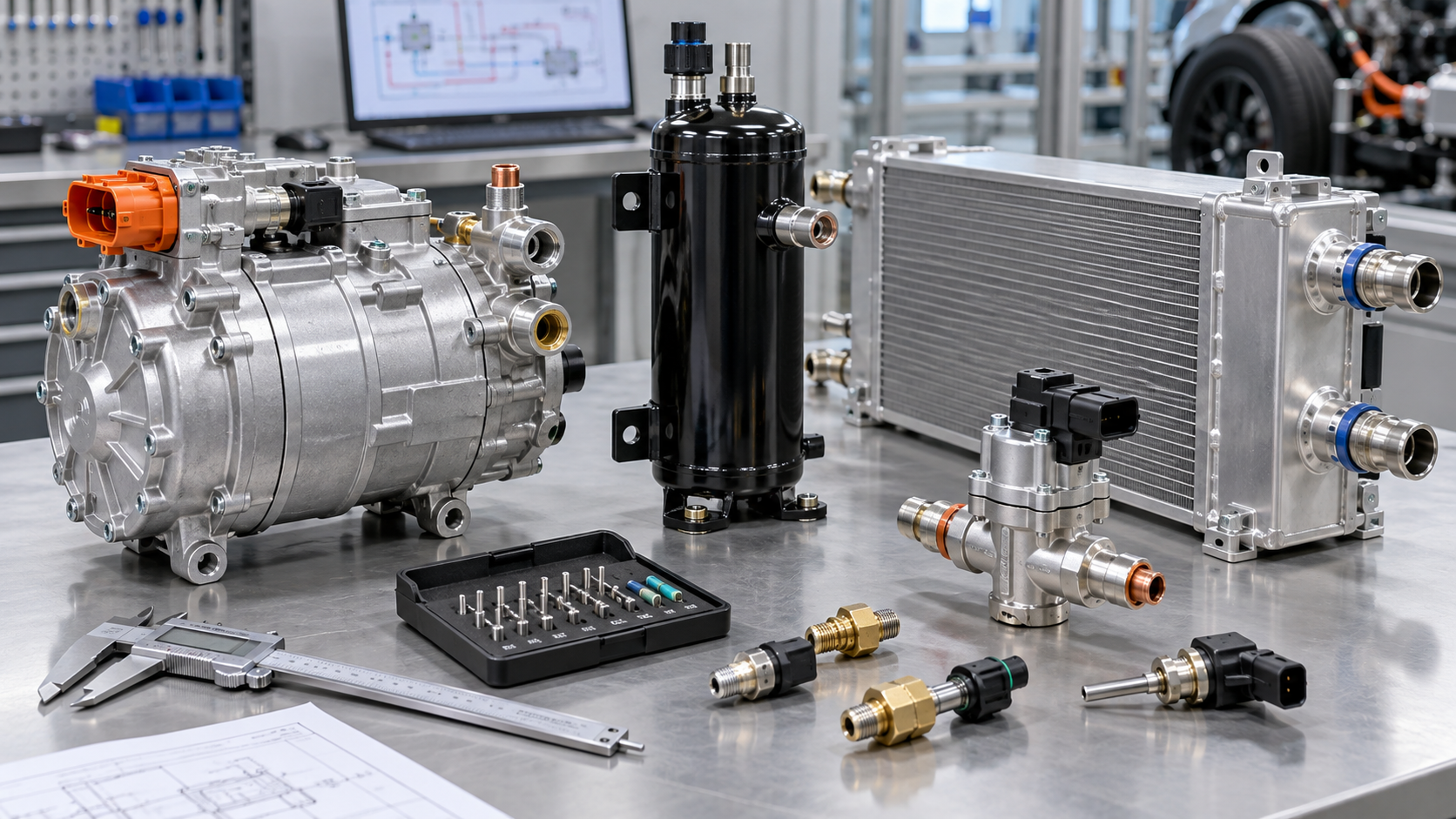 Receiver-cycle heat-pump parts matching by ports, connectors, sensors, and dimensions