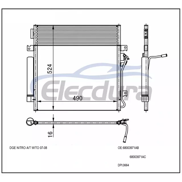 68003971AB Dodge Nitro 2007-2008 A/C kondenz&aacute;tor 16mm j&aacute;dro