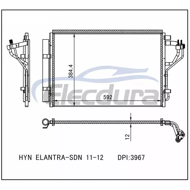 976063X000 Hyundai Elantra 2011-2013 A/C Condenser Assembly 12mm Core