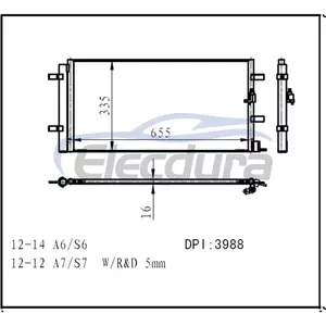 4G0260403N Audi A6 2012-2014 A / C คอนเดนเซอร์ 5 มม. ความสูงครีบ