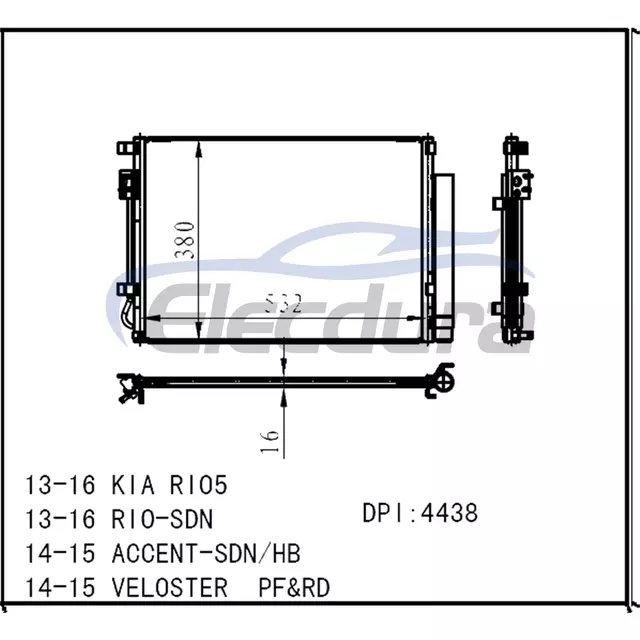 976061W000 Kia Rio5 2013-2016 A/C kondensatorsamling
