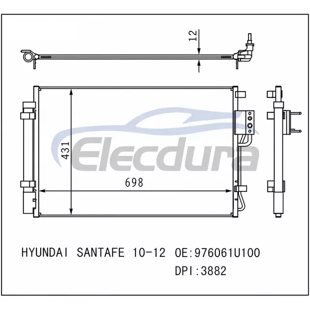 976061U100AS Hyundai Santafe 2010-2012 Klima Kondenser Grubu 0,47 &Ccedil;ekirdek