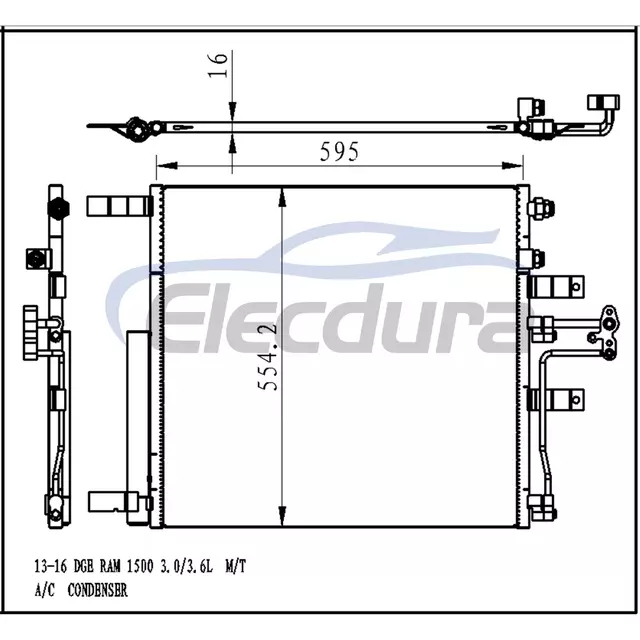 52014632AA Dodge Ram 1500 2013-2016 A/C kondenz&aacute;tor 16mm j&aacute;dro