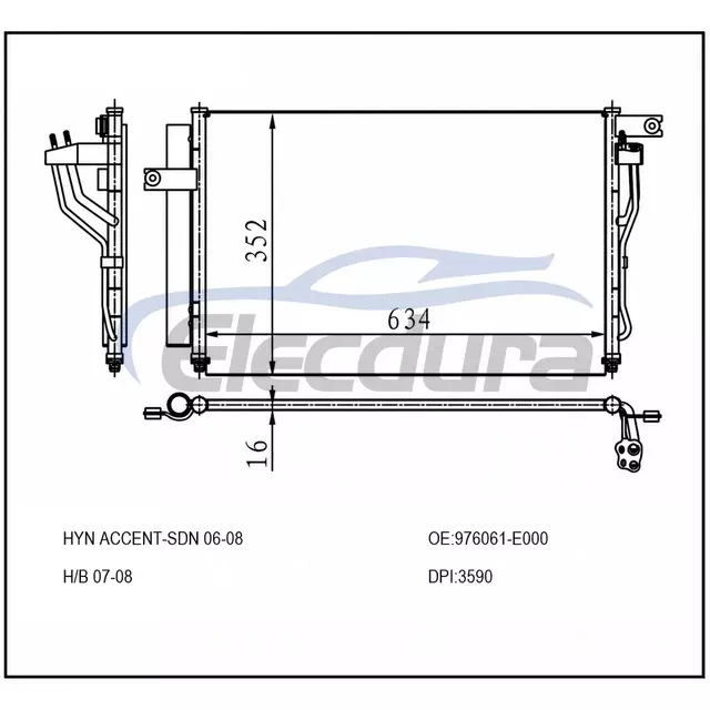 976061-E000 Hyundai Accent 2006-2008 Klima Kondenser Komplesi