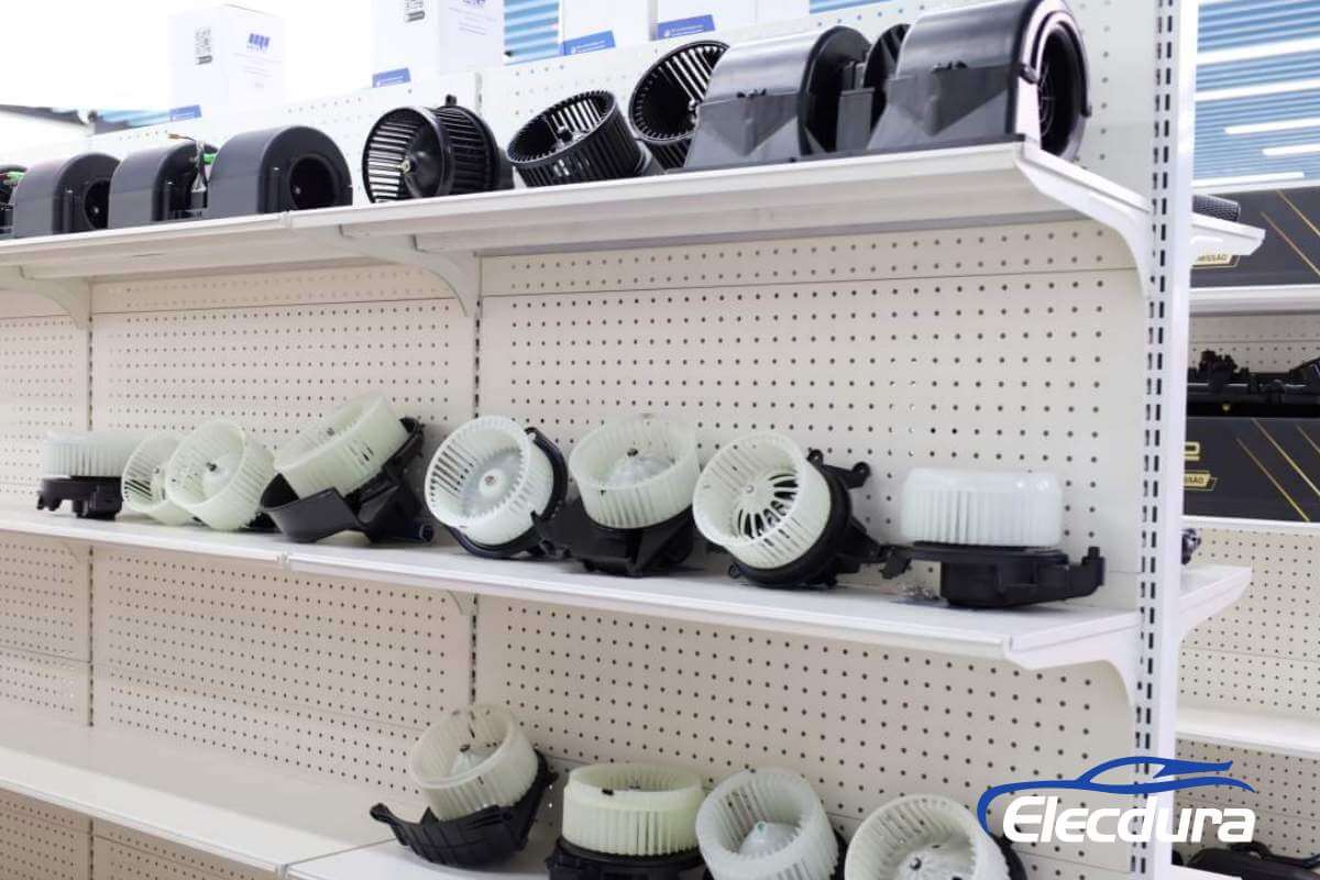 mixed automotive components showroom display shelving