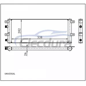 Universal A/C Condenser 538 &times; 202 &times; 26 mm