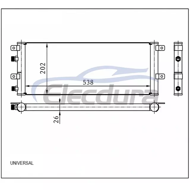Universal A/C Condenser 538 &times; 202 &times; 26 mm