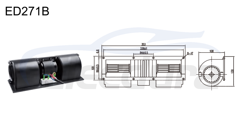 27V 190W HVAC blower motor assembly, 600m&sup3;/h airflow