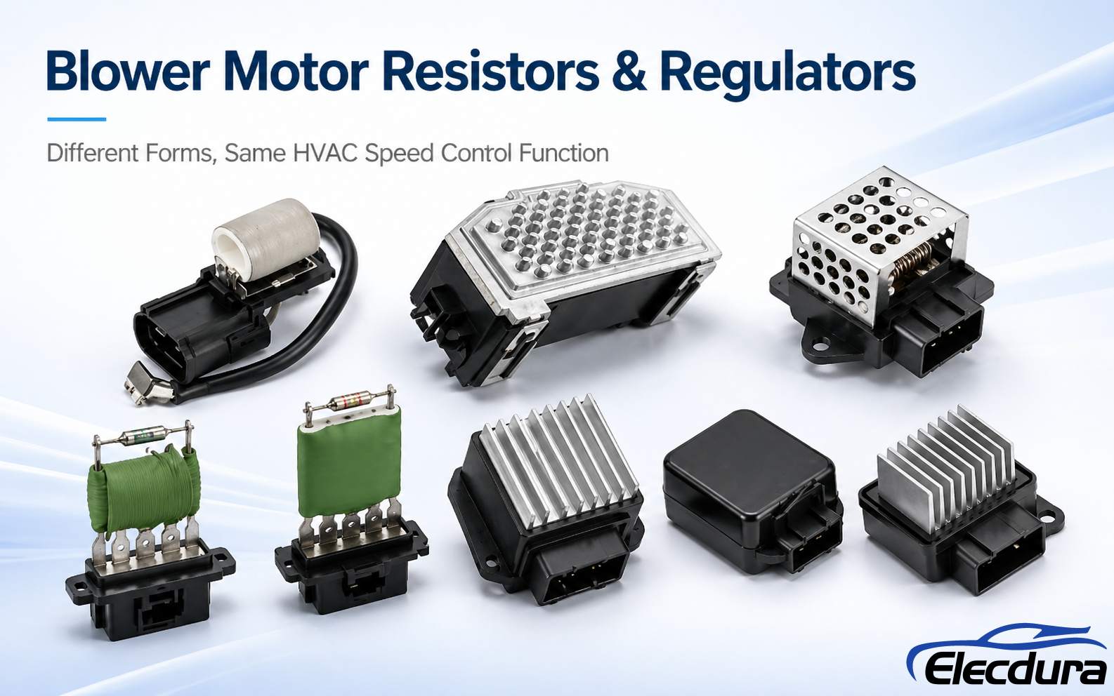 Blower motor resistor and regulator types for HVAC speed control parts
