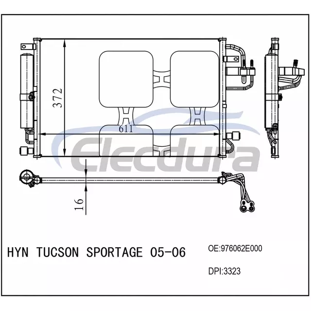 97606-2E000 Hyundai Tucson 2005-2009 A/C Condenser Assembly 16mm Core