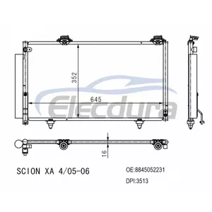 8845052231 Toyota Scion Xa 2005-2006 Конденсатор кондиционера с ресивером/осушителем, сердечник 16 мм