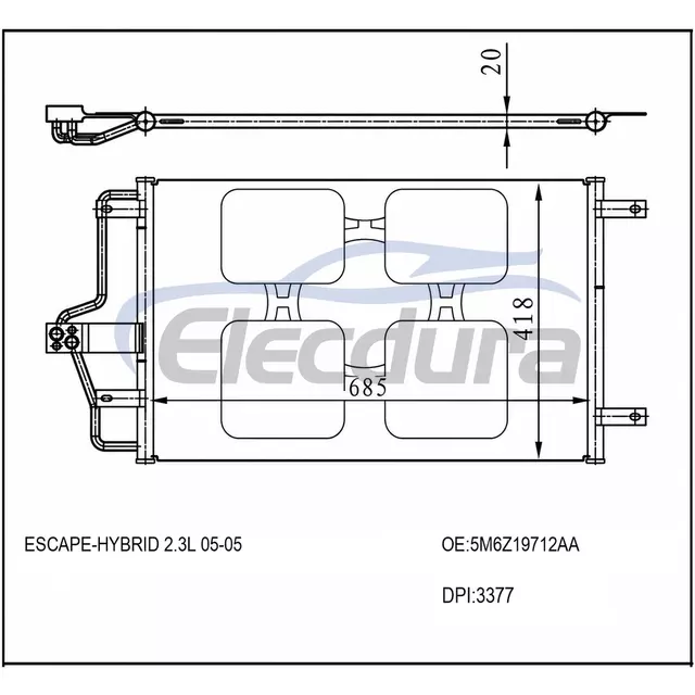 5M6Z19712AA Ford Escape-Hybrid 2005+ HYBRID / 2.3L A/C Condenser Assembly