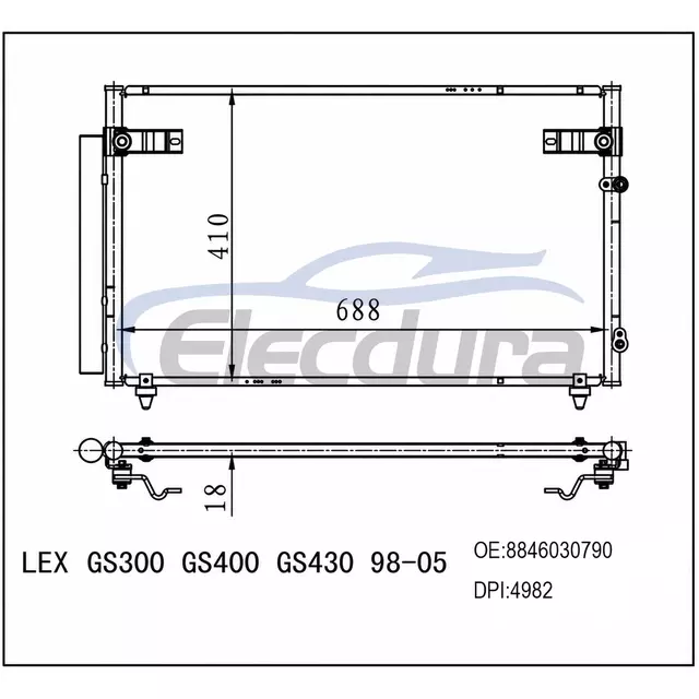 88460-30780 Lexus Gs300 Gs400 Gs430 1998-2005 L&eacute;gkondicion&aacute;l&oacute; kondenz&aacute;tor, 16 mm-es mag