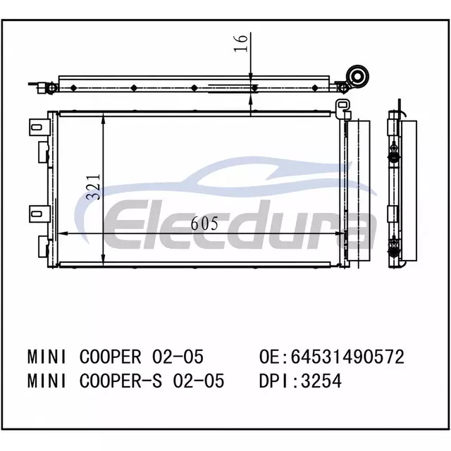 64531490572 MINI Cooper 2002-2005 A/C Condenser