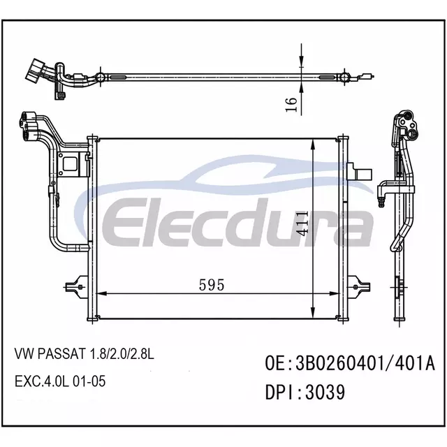 3B0260-401 Volkswagen Passat 1 8 2001-2005 2.8L / 4.0L A/C Condenser