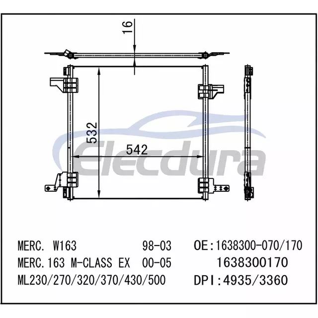 1638300-070 Mercedes-Benz Ml320 W163 1998-1999 A/C Condenser