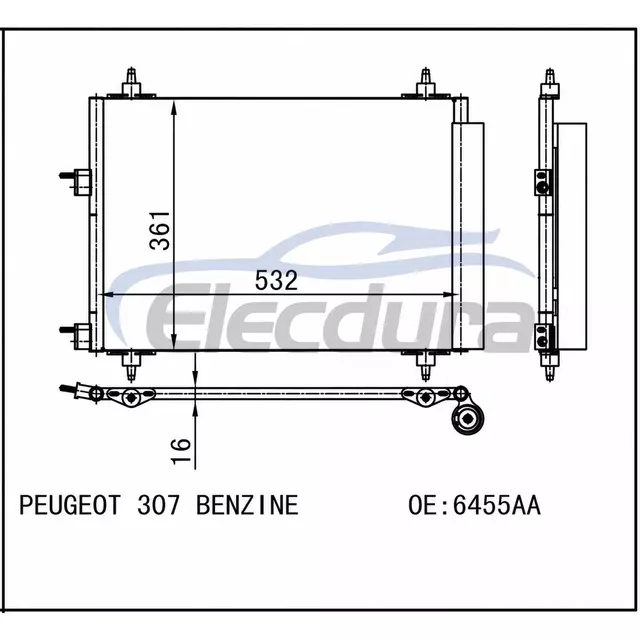 6455AA Peugeot 307 Benzine A/C Condenser 16mm Core