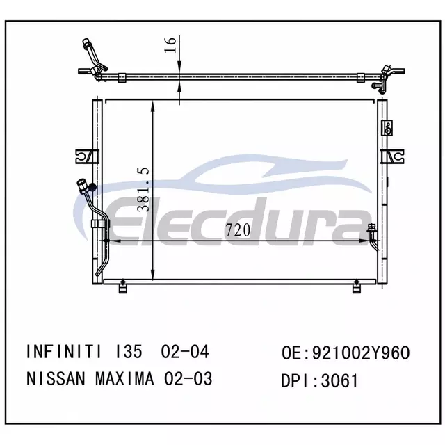 921002Y960 Infiniti I35 2002-2004 A/C Condenser 16mm Core