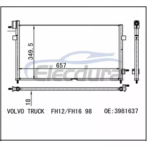 3981637 Volvo Truck Fh12 1998+ A/C Condenser 18mm Core