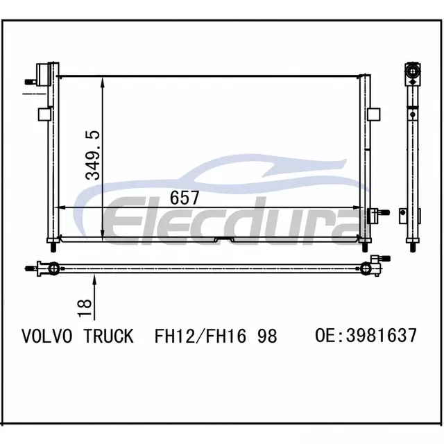 3981637 Volvo Truck Fh12 1998+ A/C Condenser 16mm Core
