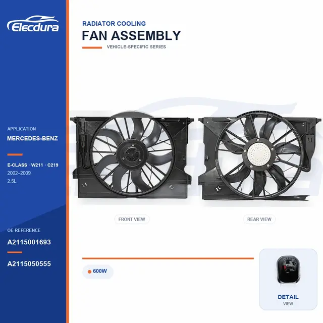 Radiator Cooling Fan Assembly for Mercedes-Benz W211 / C219 600W A2115001693 Bulk Supply