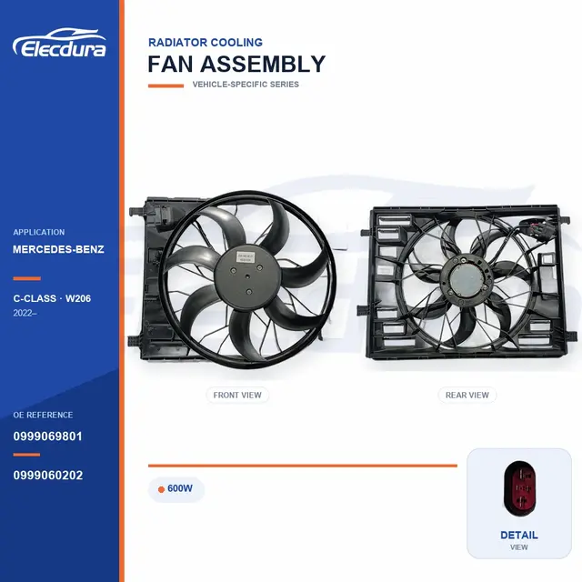 Conjunto de ventilador de refrigera&ccedil;&atilde;o do radiador para Mercedes-Benz W206 600W 0999069801 fornecimento em massa