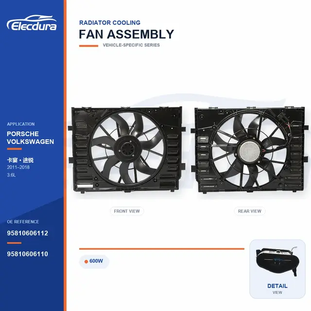 Radiator Cooling Fan Assembly for Porsche Cayenne / Touareg 600W 95810606112 Bulk Supply