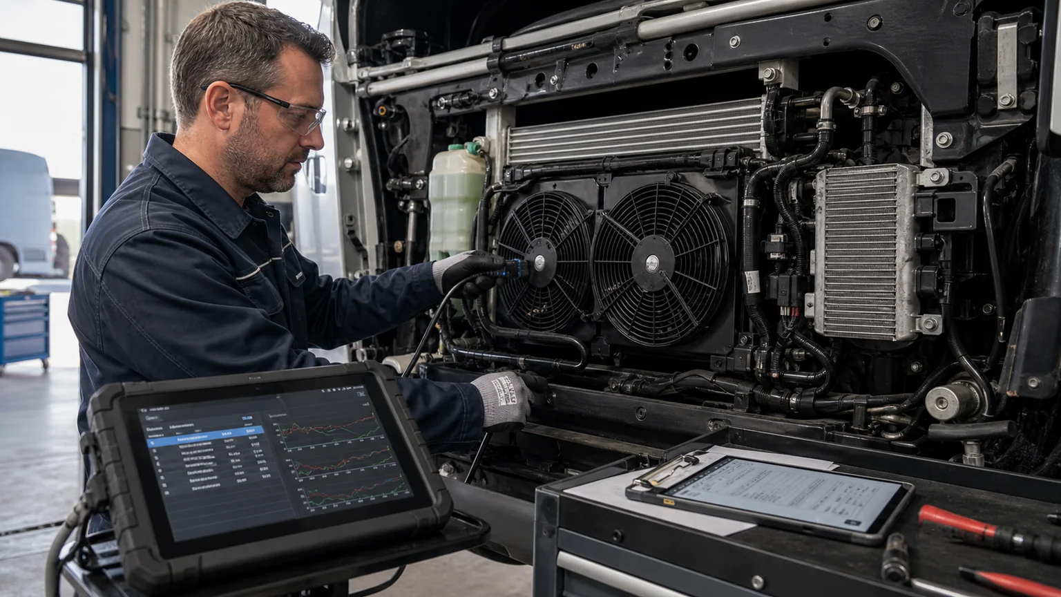 Heavy-vehicle technician preserving scan-tool fault codes and live data before clearing