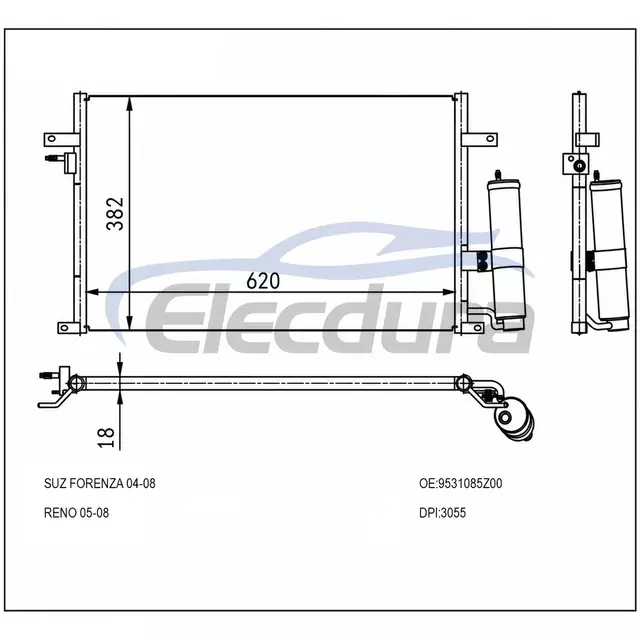 9531085Z00 Suzuki Forenza 2004-2008 A/C kondensator med modtager/t&oslash;rrer 16 mm kerne