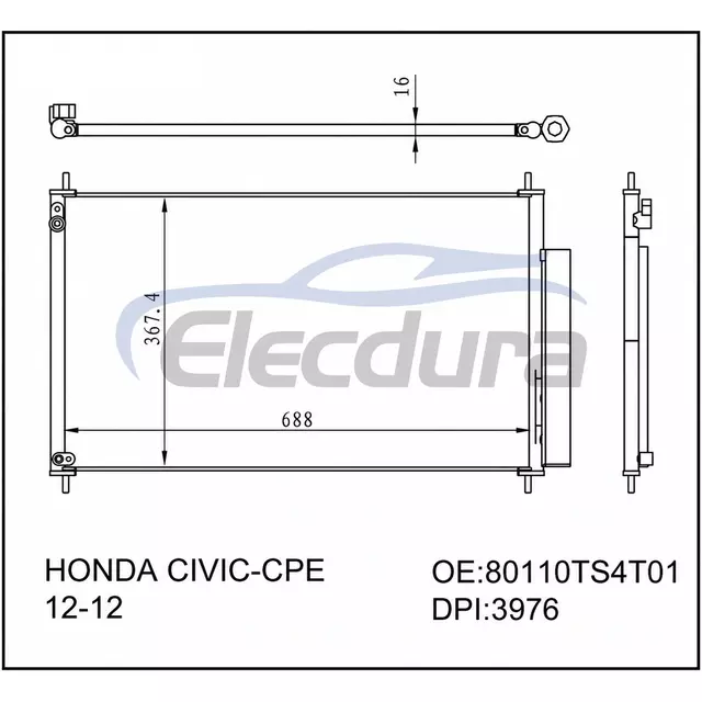 80110TS4T01 Honda Civic 2012+ A/C Condenser 16mm Core