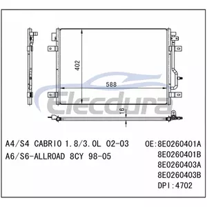 8E0.260.403 B คอนเดนเซอร์เครื่องปรับอากาศ Audi A4 2002-2003