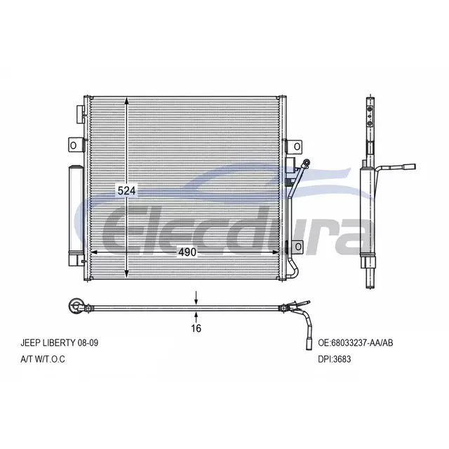 68033237-AA Jeep Liberty 2008-2009 Kondenz&aacute;tor klimatizace 16mm j&aacute;dro