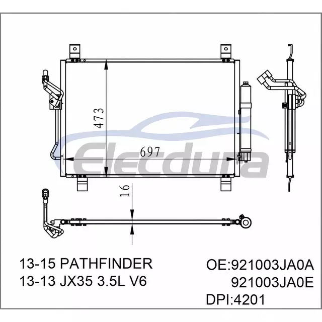 921003JA0A Nissan Pathfinder 2013-2015 A/C kondenz&aacute;tor 16mm j&aacute;dro