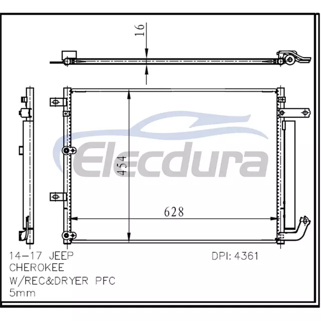 52014775AB Jeep Cherokee 2014-2017 A/C kondenz&aacute;tor 16mm j&aacute;dro
