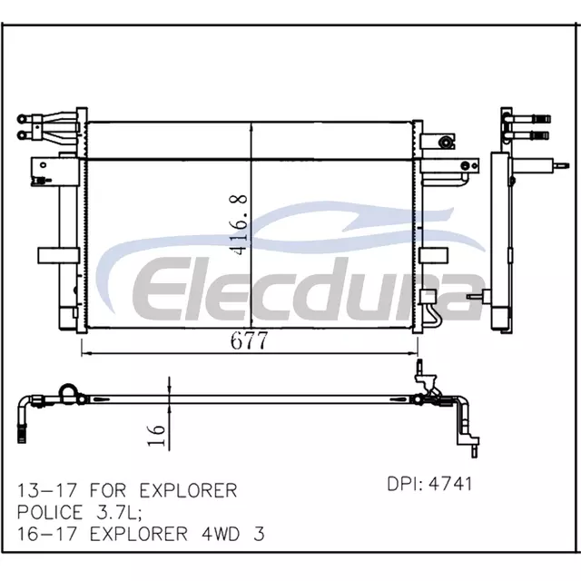 DB5Z19712C Ford Explorer Police 2013-2017 A/C Condenser Assembly 16mm Core