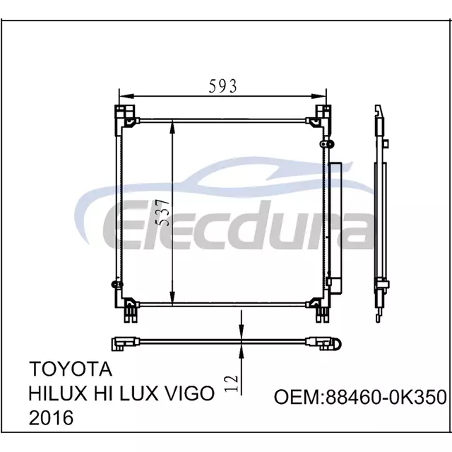 884600K330 Toyota Hilux 2015-2018 A/C Condenser 12mm Core