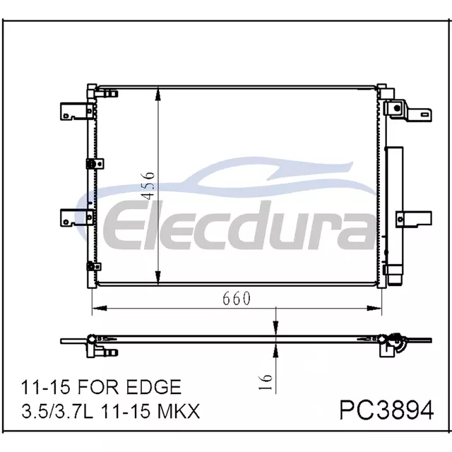 BT4Z19708B Ford Edge 2011-2015 เครื่องปรับอากาศคอนเดนเซอร์แกน 16 มม.